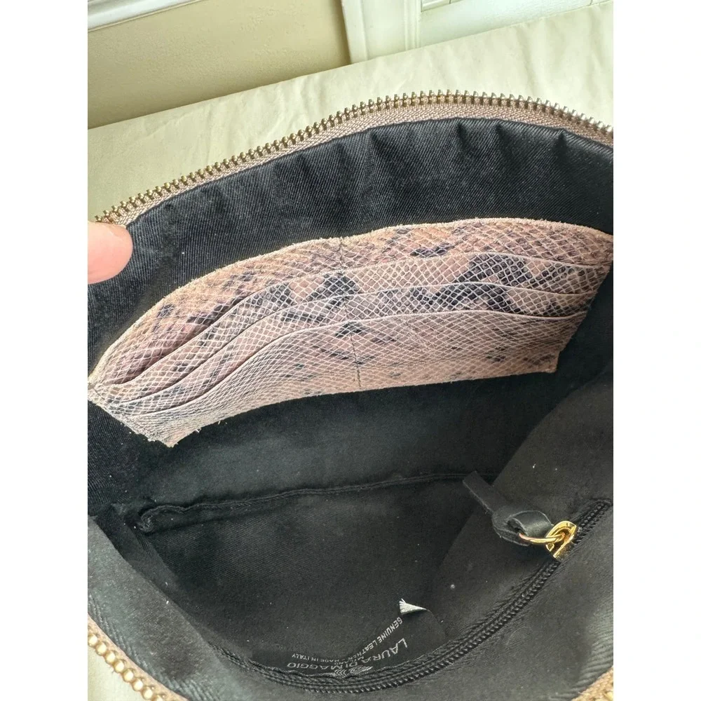 Mob Wife Laura Di Maggio Italy Suede Snakeskin‎ Embossed Leather Clutch Bag
